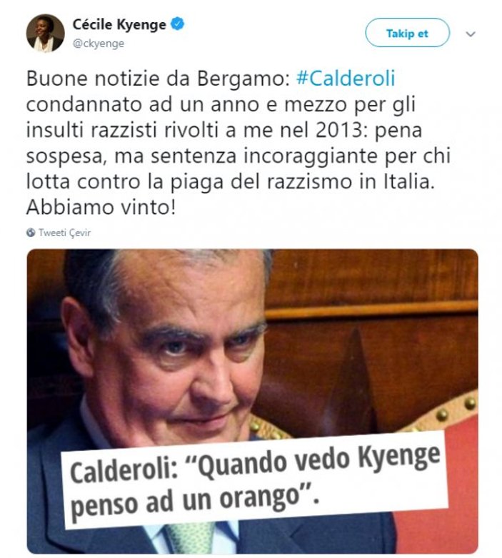İtalya'nın ilk siyahi bakanına hakaret eden senatöre ceza