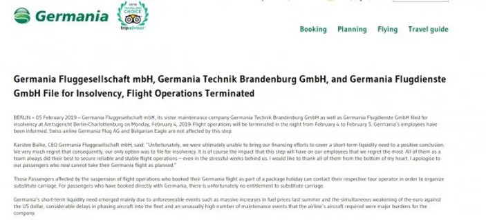 Almanya'da hava yolu şirketi Germania iflas etti