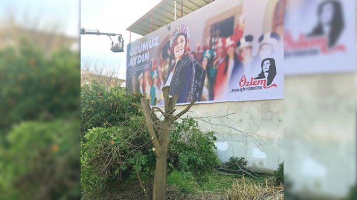 CHP'li Çerçioğlu kendi afişi için ağaçları kestirdi
