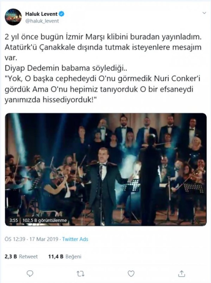 Haluk Levent'ten Atatürk paylaşımı
