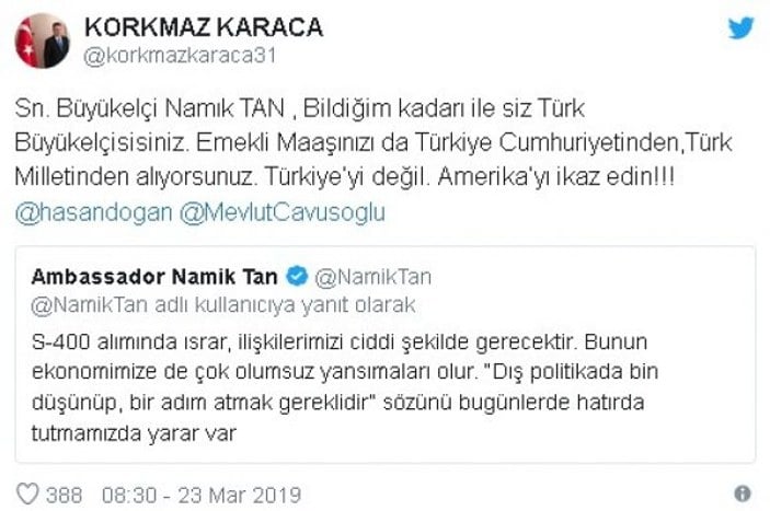 ABD kızmasın diyen büyükelçiye: Maaşın Türk milletinden