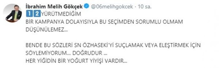 Melih Gökçek'in seçim değerlendirmesi