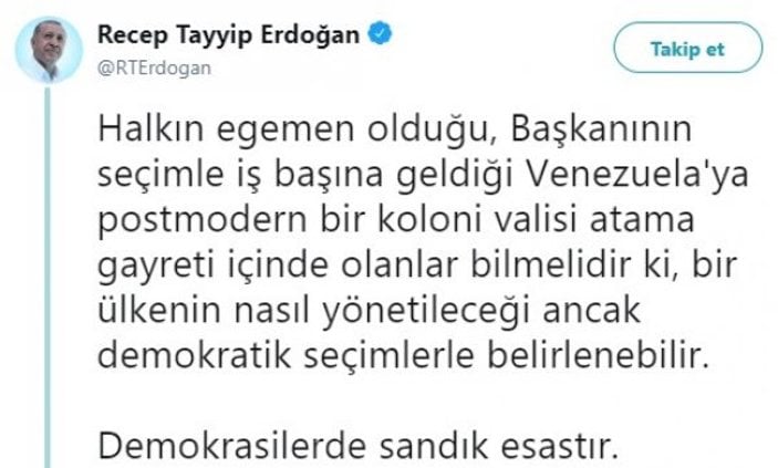 Cumhurbaşkanı Erdoğan'dan Venezuela açıklaması