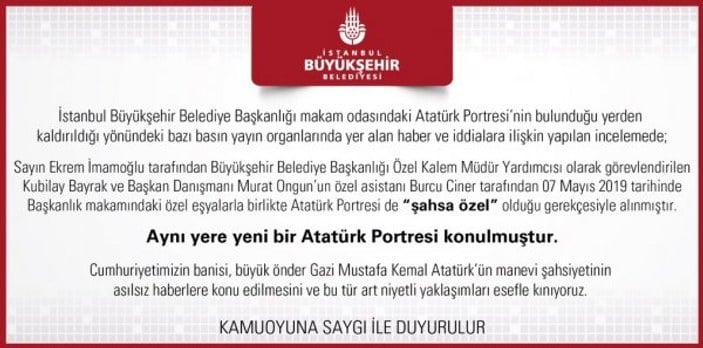 İBB'den Ekrem İmamoğlu'nun Atatürk tablosu çıkartıldı