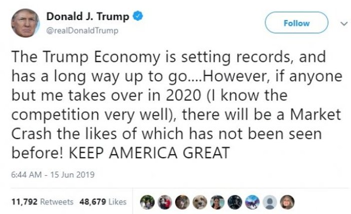 Trump: 2020'de seçilmezsem ülke ekonomisi çöker