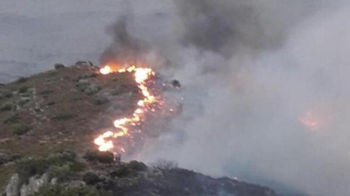 Datça'da yanan alan havadan görüntülendi