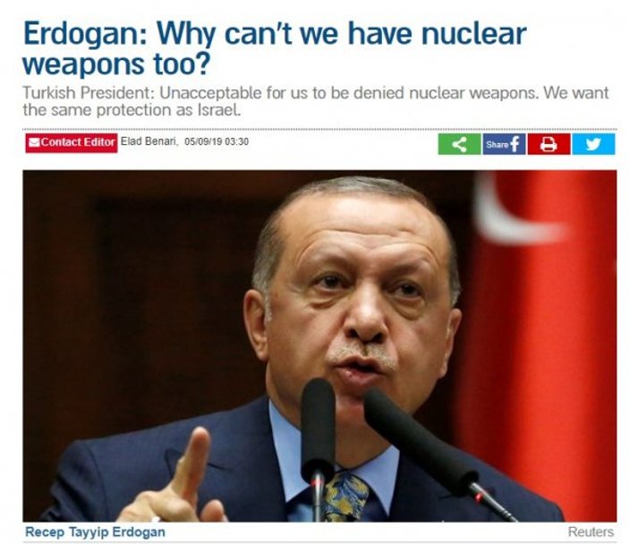 Erdoğan’ın nükleer silah açıklaması İsrail’in gündeminde