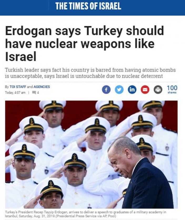 Erdoğan’ın nükleer silah açıklaması İsrail’in gündeminde