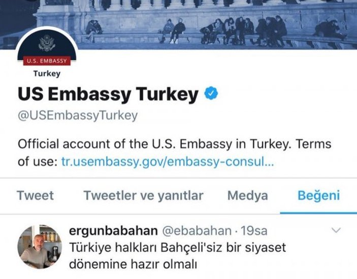 ABD Büyükelçiliği FETÖ firarsinin tweetini beğendi