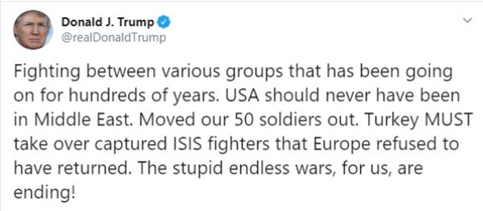 Donald Trump, yine Suriye'yle ilgili tweet attı