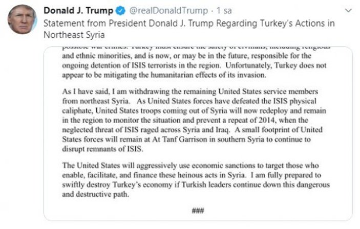 Trump, Türkiye'ye yaptırımlarla ilgili kararnameyi imzaladı