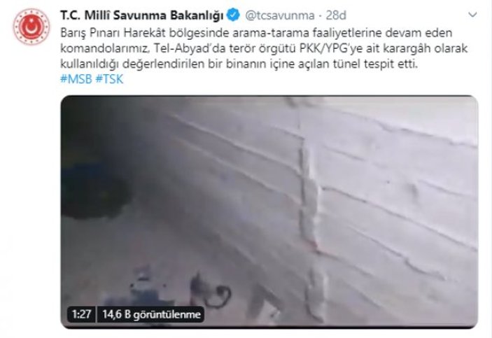 Telabyad'da YPG/PKK'ya ait tünel bulundu