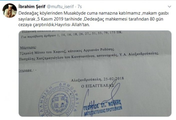 Yunanistan'dan Gümülcine müftüsüne hapis cezası