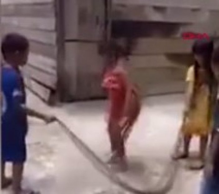 Vietnam'da çocuklar ölü yılanla ip atladı