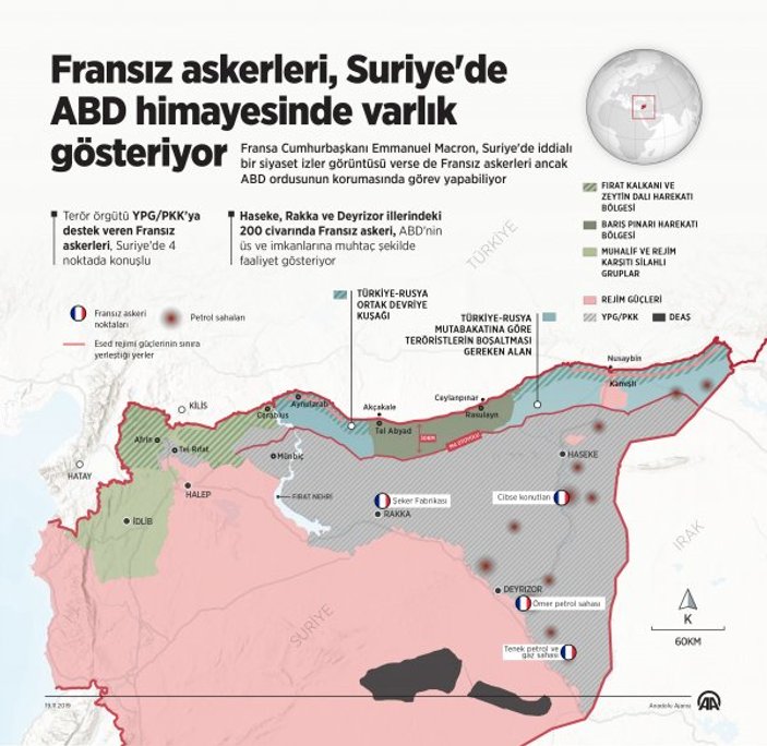 Suriye'de Fransız askerlerinin konuşlandığı bölgeler