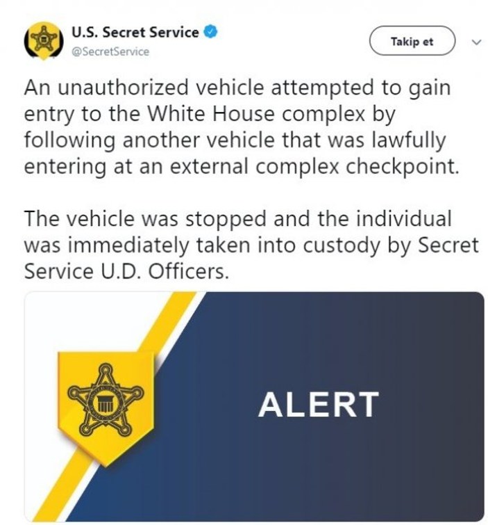 Beyaz Saray'a girmeye çalışan şüpheli aracın sürücüsü tutuklandı