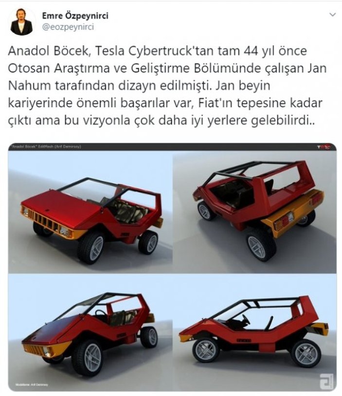 Tesla Cybertruck'ın Anadol Böcek'e benzeyen tasarımı