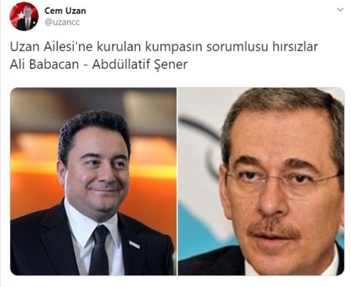 Cem Uzan, Ali Babacan ve Abdüllatif Şener'i suçladı