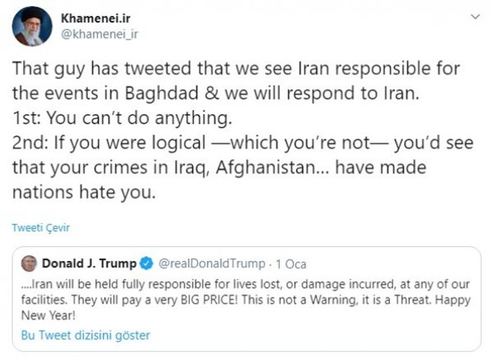 Hamaney Twitter üzerinden Trump'a cevap verdi
