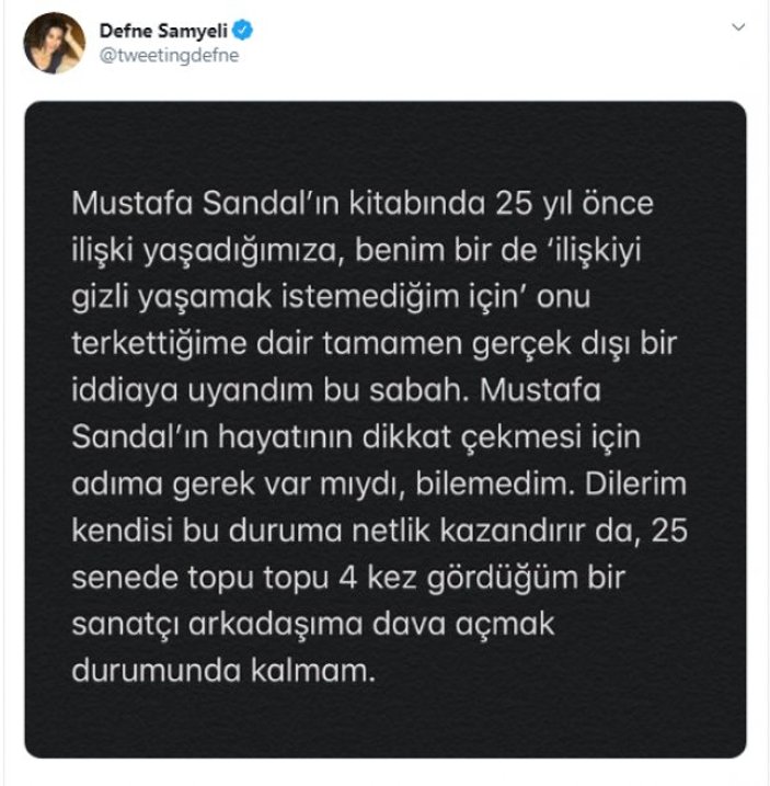 Defne Samyeli, Mustafa Sandal'ın itirafını yalanladı