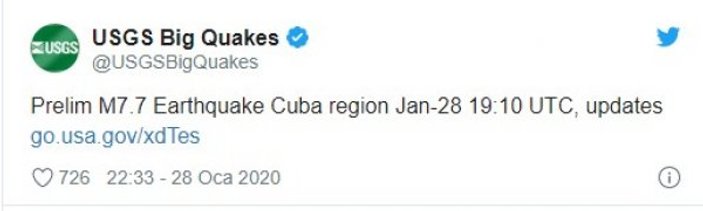 Küba'da 7.7 büyüklüğünde deprem meydana geldi