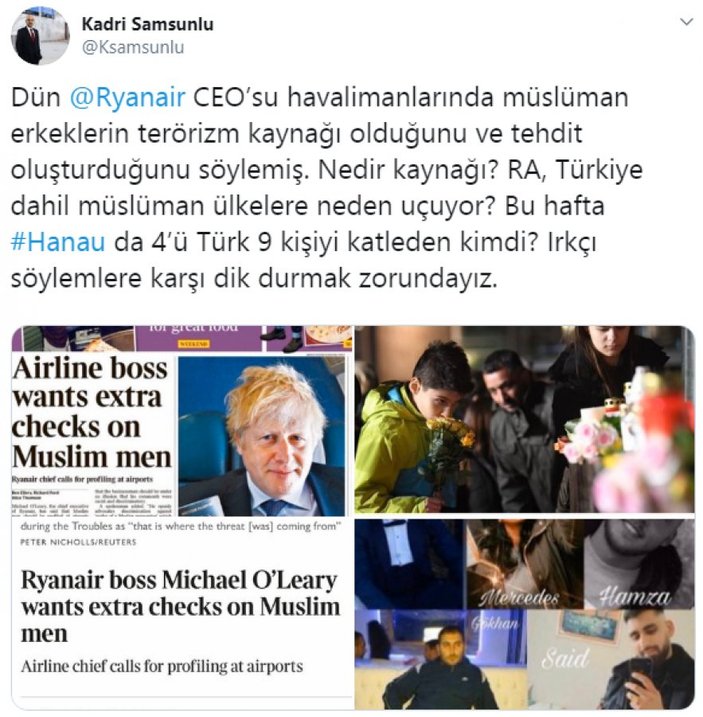 Ryanair CEO'sunun Müslüman karşıtı sözlerine tepki