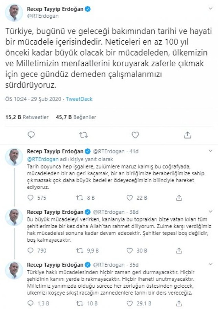 Erdoğan şehitlerimize ilişkin açıklama yaptı