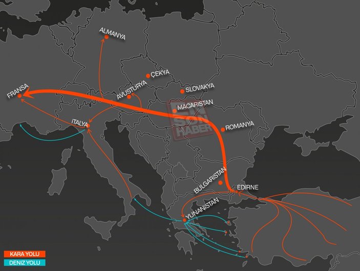 Mülteciler için Türkiye'den Avrupa'ya gidiş rotası