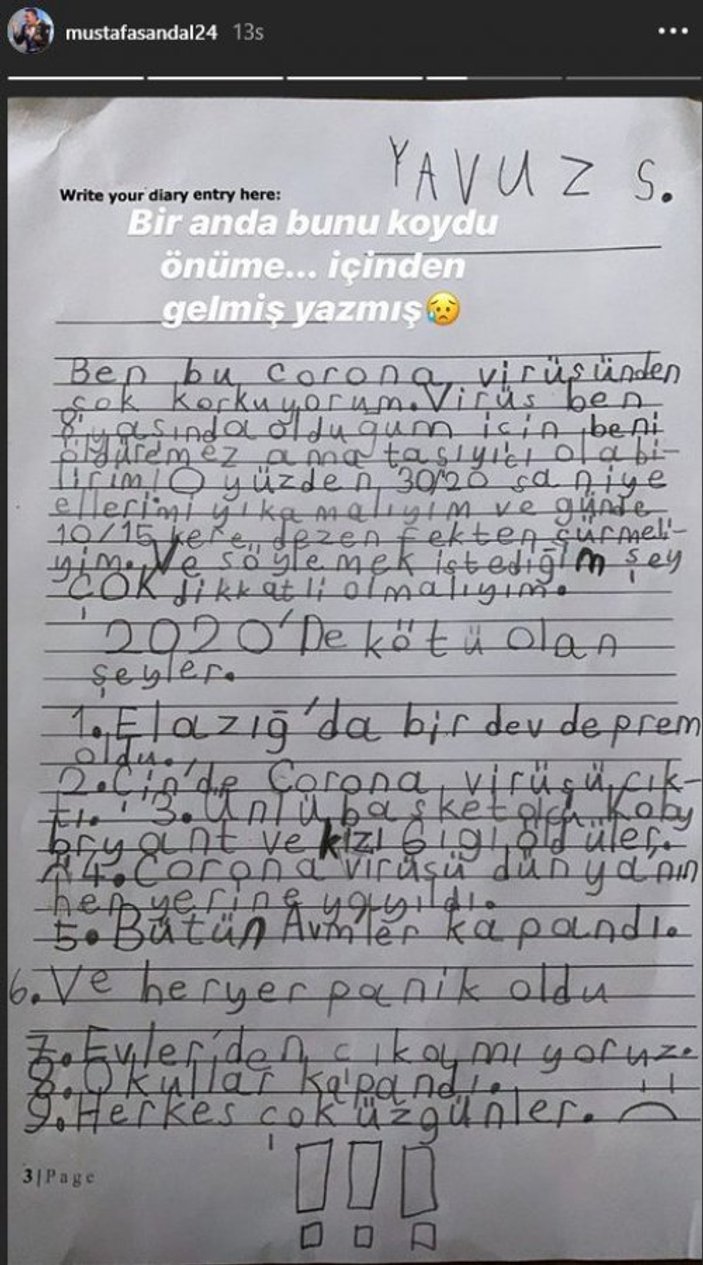 Mustafa Sandal'ın oğlundan koronavirüs mektubu