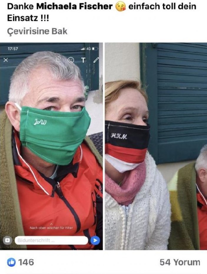 Alman kadın, diktiği maskeleri komşularına dağıtıyor