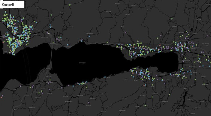 İzmir'de koronanın yayılımını gösteren harita