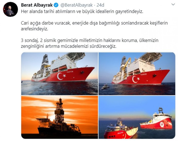 Bakan Albayrak'tan sondaj gemileri paylaşımı