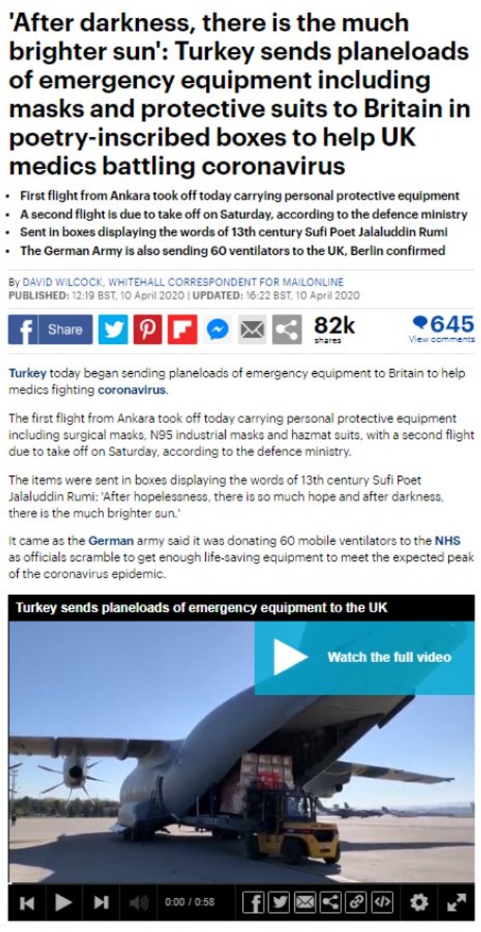 Türkiye'nin yardımı İngiltere'nin gündemine oturdu