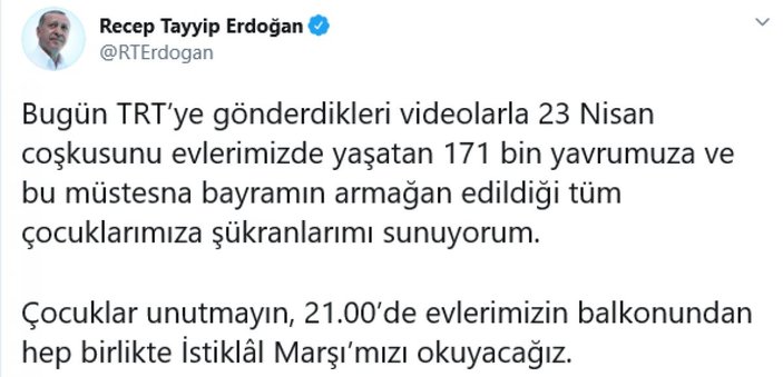 Erdoğan'dan İstiklal Marşı çağrısı