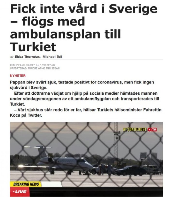 Türkiye’nin ambulans uçak operasyonu İsveç basınında