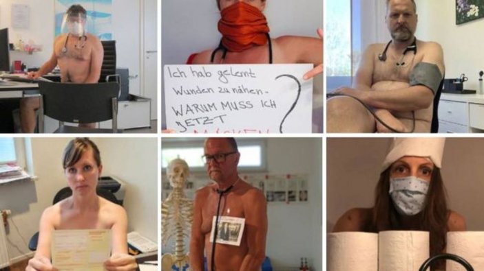 Alman doktorlardan ekipman sıkıntısına çıplak protesto