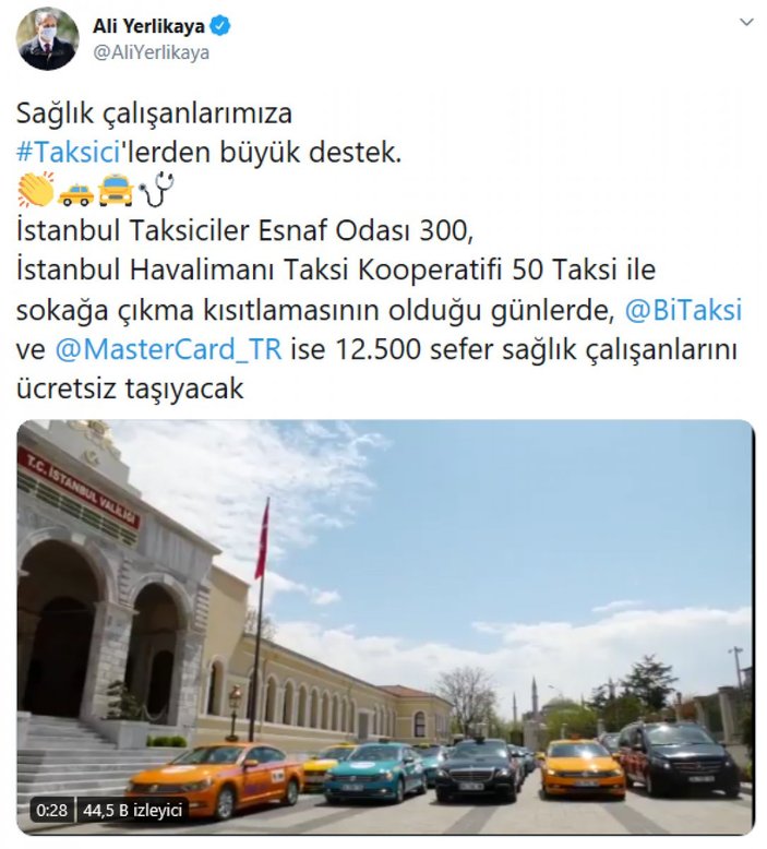 İstanbul'da sağlık çalışanlarına ücretsiz taksi hizmeti