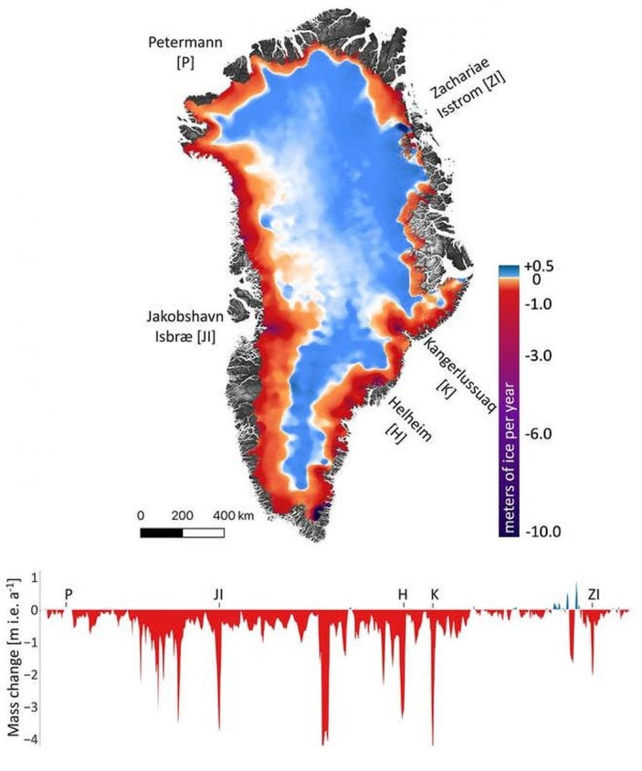 Buzullardaki erimeyi ortaya koyan uydu görüntüleri