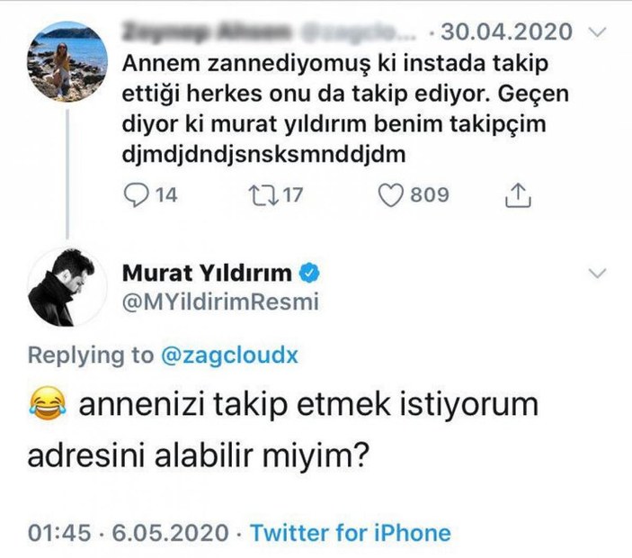 Murat Yıldırım'dan takipçisine jest