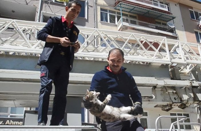 Kütahya'da balkonda mahsur kalan kediyi itfaiye kurtardı
