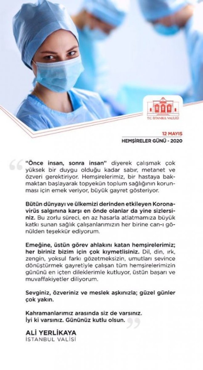 İstanbul Valisi Yerlikaya'dan Hemşireler Günü mesajı