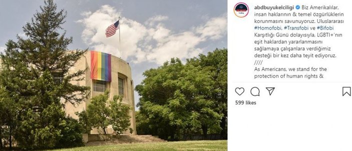 ABD Ankara Büyükelçiliği'ne LGBTİ bayrağı asıldı