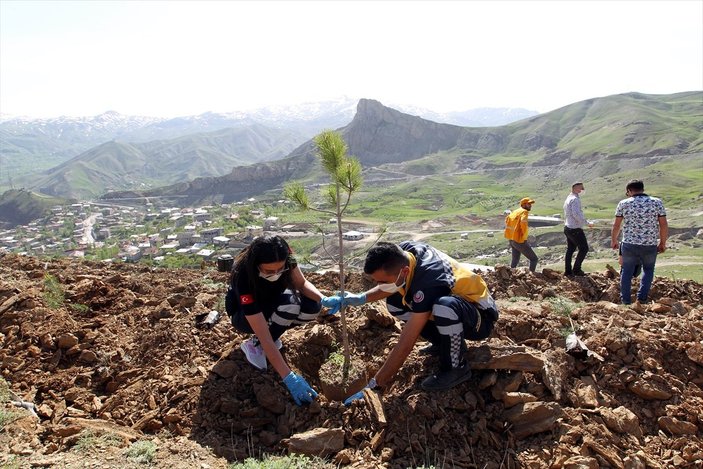 Hakkari'de sağlık çalışanları için 2365 fidan dikildi