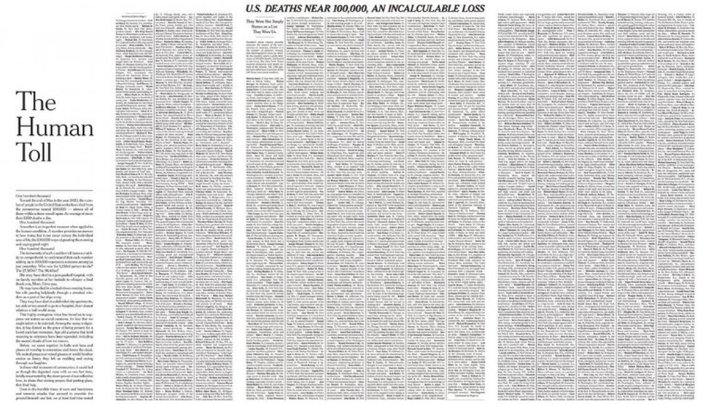 New York Times salgında ölenleri manşete taşıdı