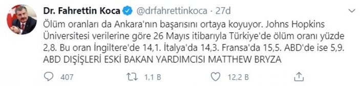 Sağlık Bakanı, Türkiye'nin ölüm oranını açıkladı