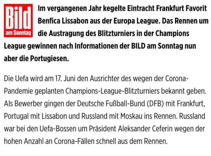 Alman basını: Şampiyonlar Ligi finali Lizbon'da olacak