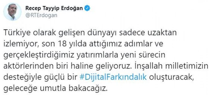 Cumhurbaşkanı Erdoğan'dan dijital farkındalık paylaşımı