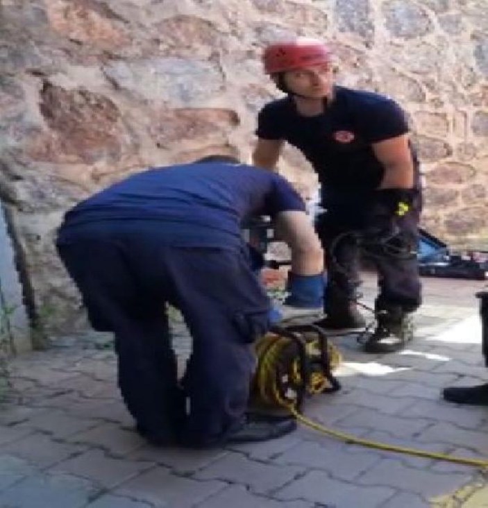 Tuzla'da duvara sıkışan kediyi itfaiye ekipleri kurtardı