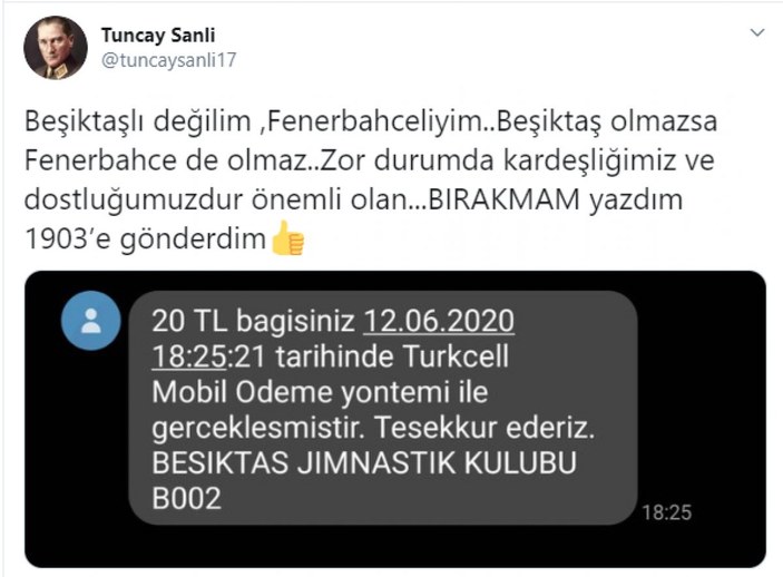 Tuncay Şanlı'dan Beşiktaş'a destek