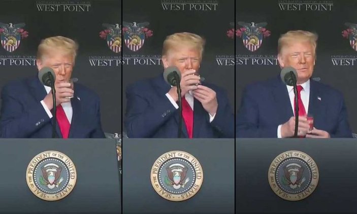 Trump su içerken zorlandı